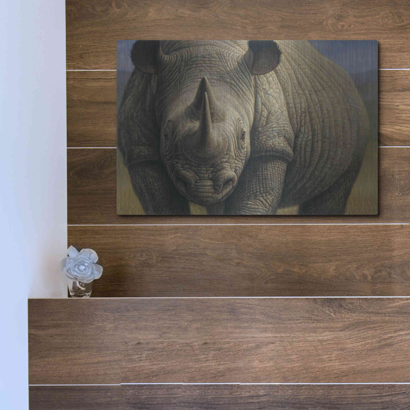 Bungalow Bungalow «Rhinos» par Dan Craig, art mural en métal, H 12 po x l 16 po
