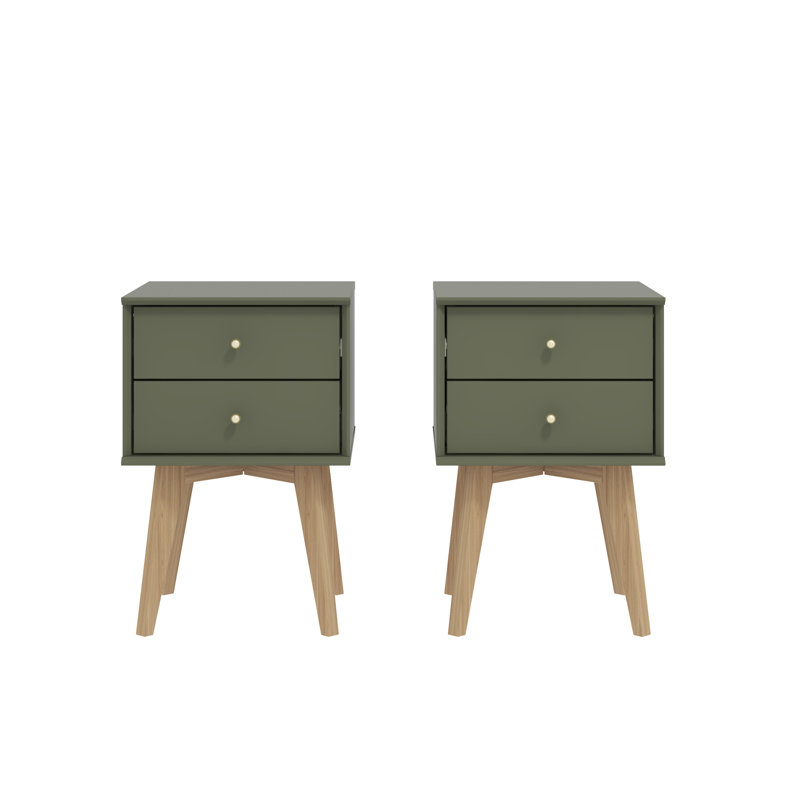 Manufactured Wood Bedside Table Sets of 2, Kale Green