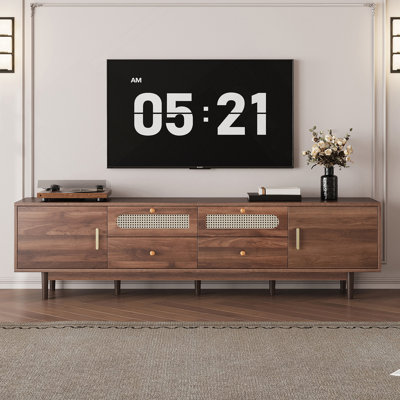Meuble télé 76 po avec tiroirs pour le salon / la chambre à coucher, centre de divertissement moderne et chic pour téléviseur de 85 po ou moins, centre de divertissement avec rangement