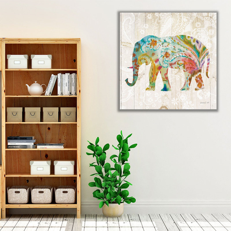 Boho Paisley Elephant II - reproduction d'art sur toile, H 12 po x l 12 po