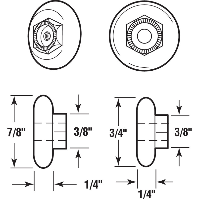 Rouleaux de baignoire ronde 3/4 po et 7/8 po Prime-Line (2 ensembles)