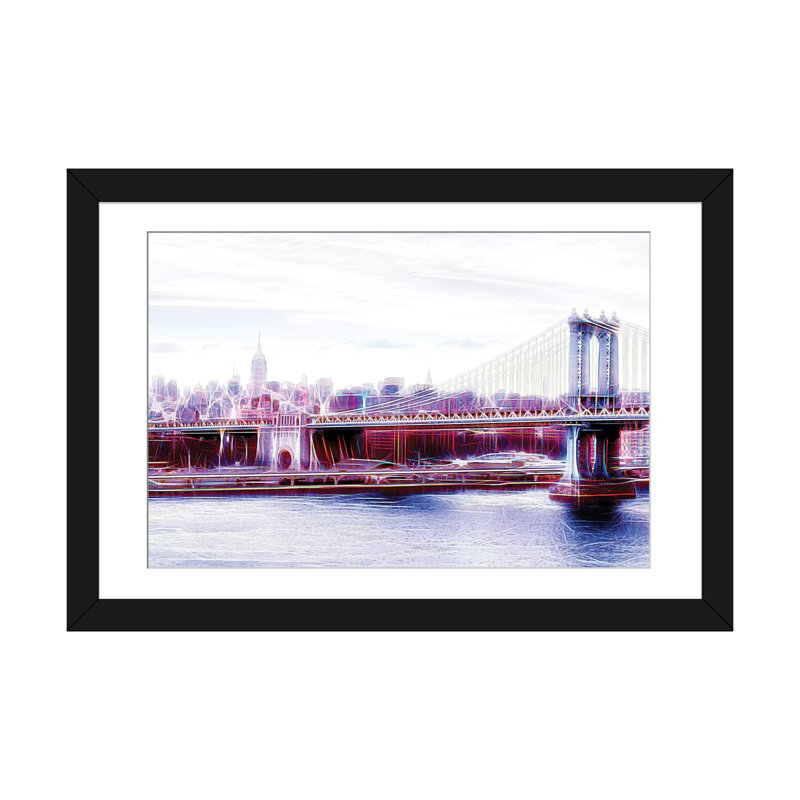 «Manhattan Bridge», impression sur toile, H 24 po x l 32 po x P 1 po, Papier d'art encadré noir, Blanc