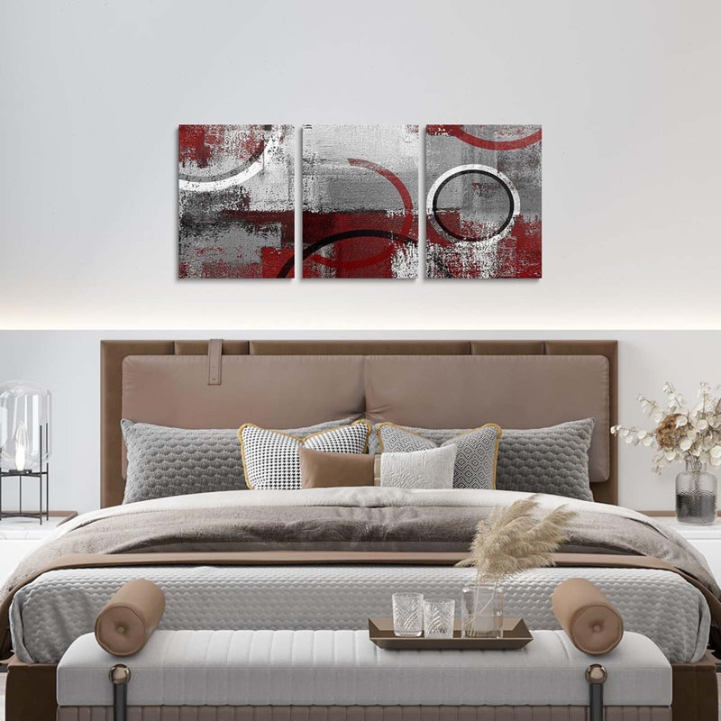 3 Piece Wrapped Canvas Wall Art, Red