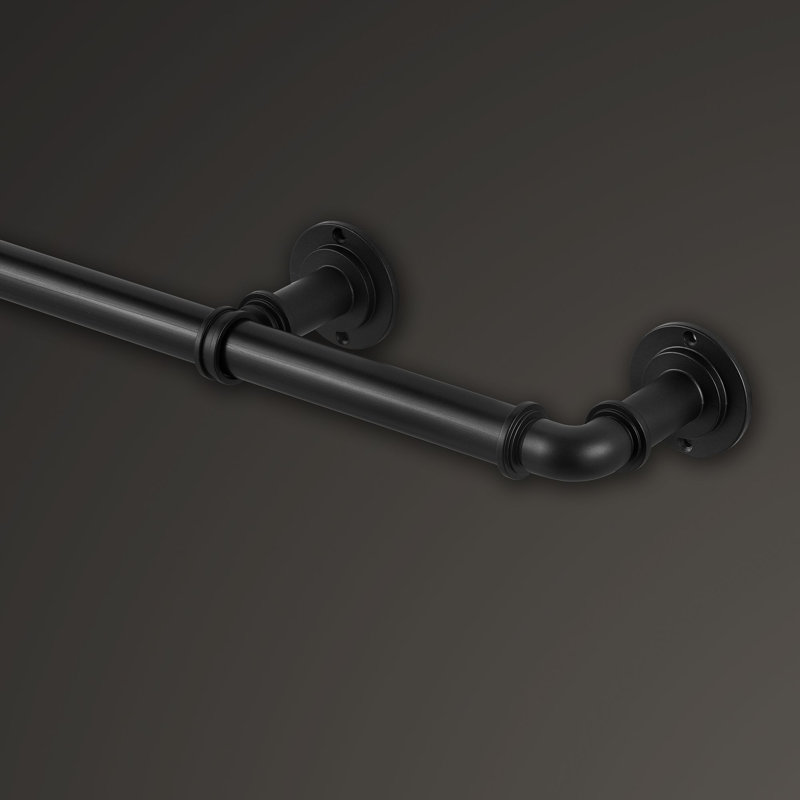 Matte Black Industrial Room Darkening Curtain Rod Set