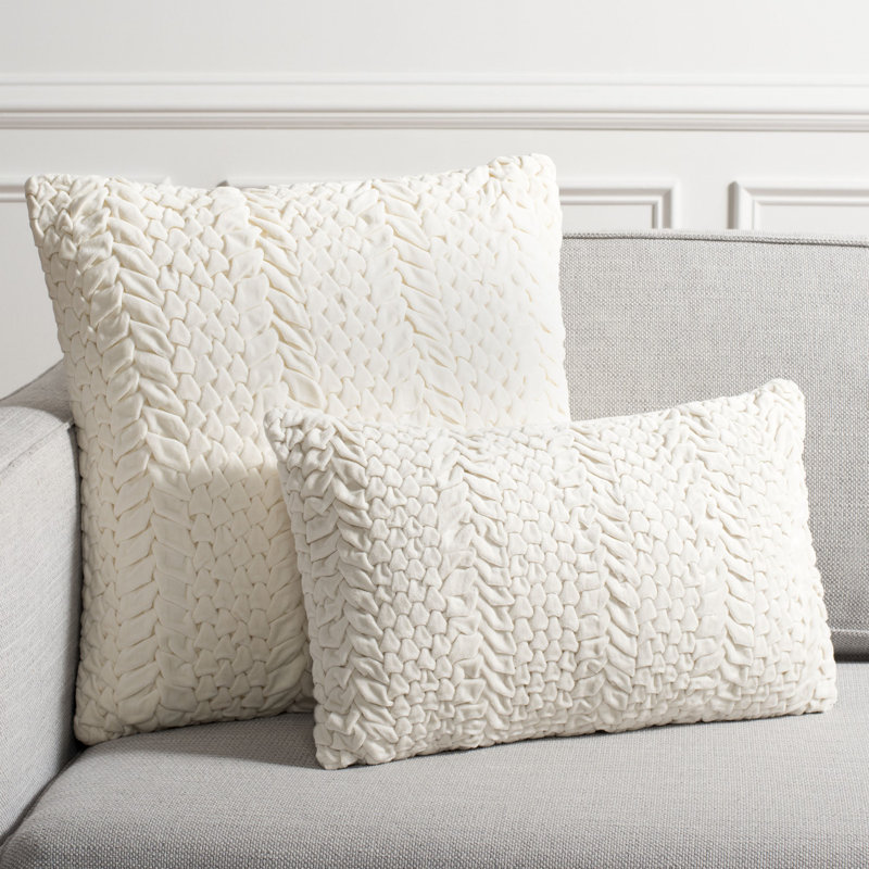 Cream Cotton Textured Square Throw Pillow