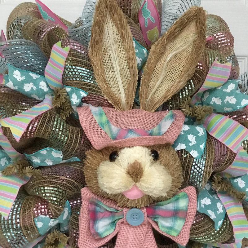 Easter Wreath with Grass Bunny Bonnet