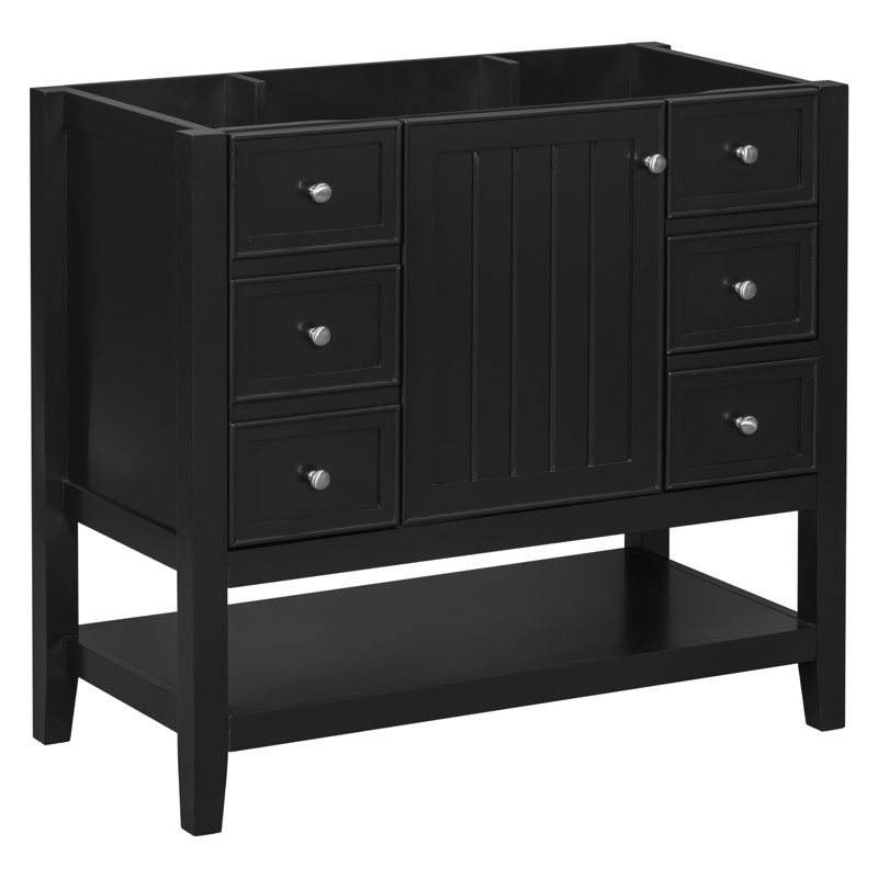 Base de meuble-lavabo 36 po en noir - moderne, contient 1 armoire et 3 tiroirs modernes