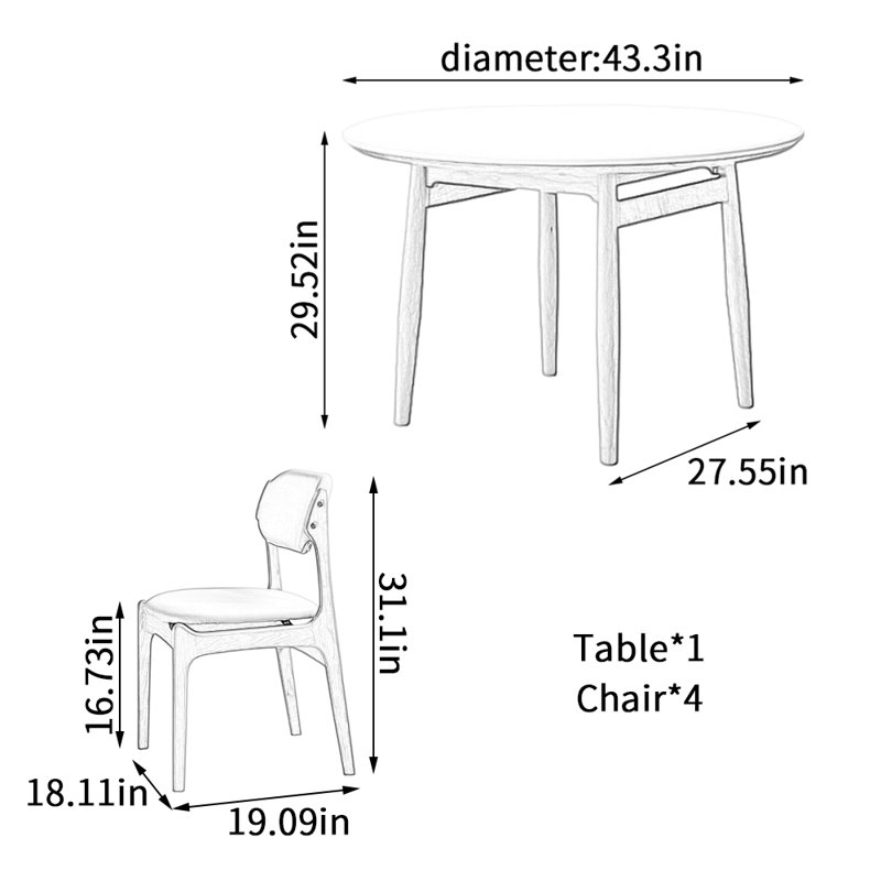 Table ronde en bois de cerisier, H 29,52 po x L 43,3 po x l 43,3 po, Blanc