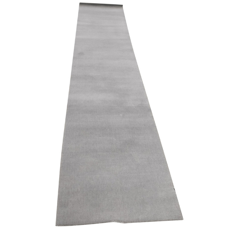 Tapis de couloir gris en laine noué à la main 2 pi 3 po x 12 pi 8 po