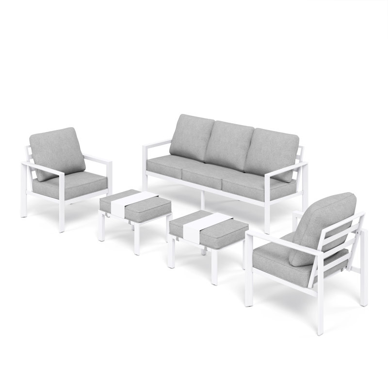 Ensemble de conversation en aluminium avec coussins et foyer Romio, No