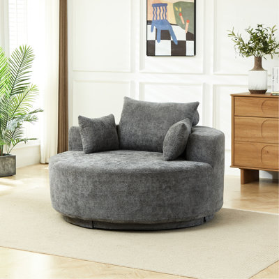 Fauteuil pivotant à 360° en chenille, canapé-lit moderne et moelleux pour salon et chambre à coucher, avec coussin. Revêtement en mousse et tissu chenille doux, idéal pour les salles de projection. Design élégant.