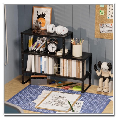 Rangement à épices extensible (3 paquets, noir, grand) - Tablettes de rangement empilables pour armoires de cuisine, comptoir, garde-manger