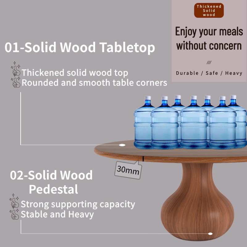 Ikerne Space-Saving Round Solid Wood Dining Table 59" For Kitchen Restaurant Breakfast Office Thicken Top 2inch