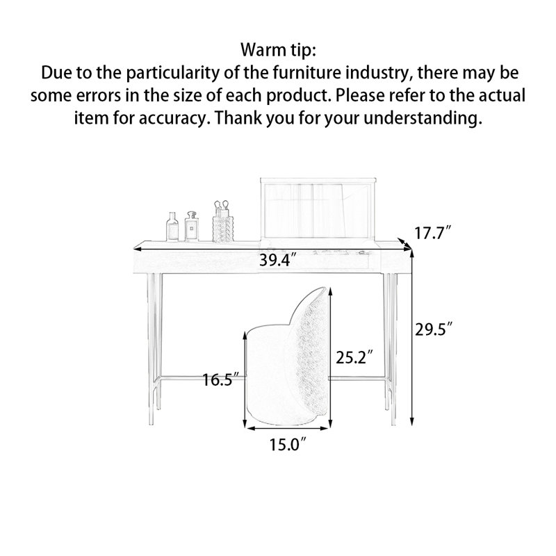 Italian Minimalist Wood Flip‑top Dressing Table for Bedroom
