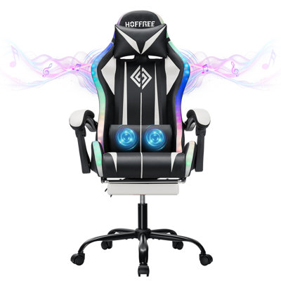 Gaming Chair With Bluetooth Speakers And RGB LED Lights Ergonomic Massage Video Game Chair With Footrest High Back With Lumbar Support