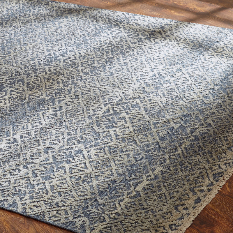 Wool Geometric Area Rug in Blue, Rectangle 10' x 14'
