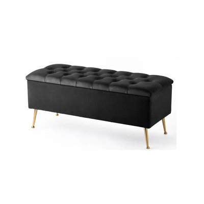 Amara Wide Velvet Tufted Rectangle Storage Ottoman Footstool Upholstered Bench with Legs for Living Room & Bedroom