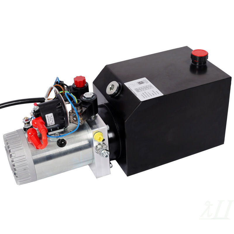 Unité hydraulique à double effet 12 V DC robuste, réservoir en acier de 6 pintes, pompe hydraulique pour remorques à benne, plateformes aériennes et applications de levage industriel