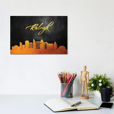 Raleigh North Carolina Gold Skyline by Adrian Baldovino - Wrapped Canvas Print
