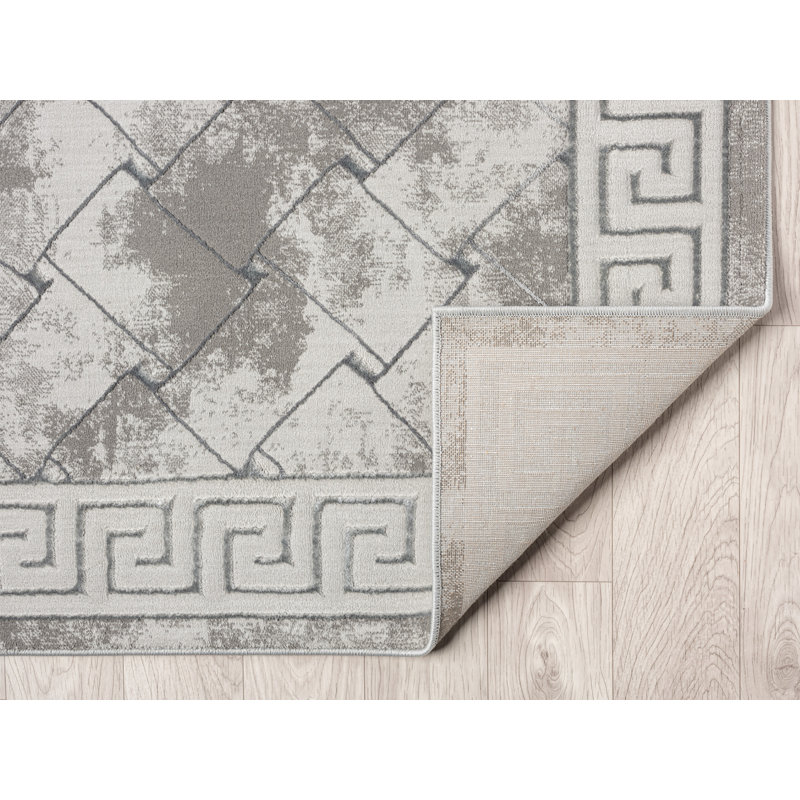 Tapis à bordure abstraite gris Ksamil Collection, Rectangle 7 pi 11 po x 10 pi 10 po