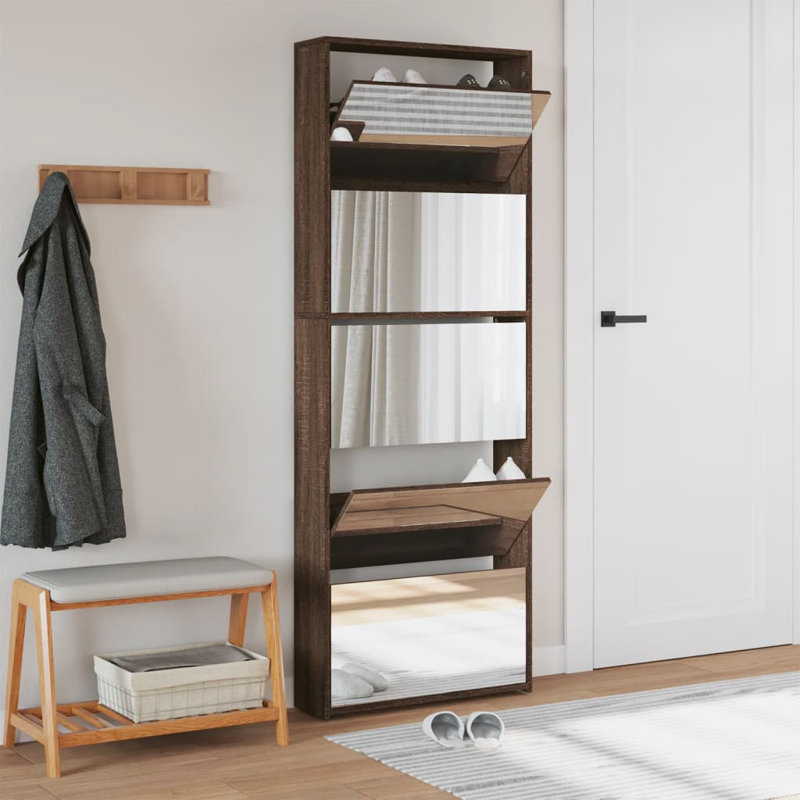 4 Pair Flip Down Shoe Storage, Brown Oak