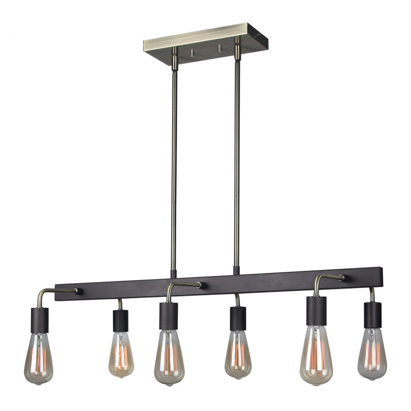 Clopton 6 - Light Kitchen Island Pendant, ST64, Satin Nickel/Black