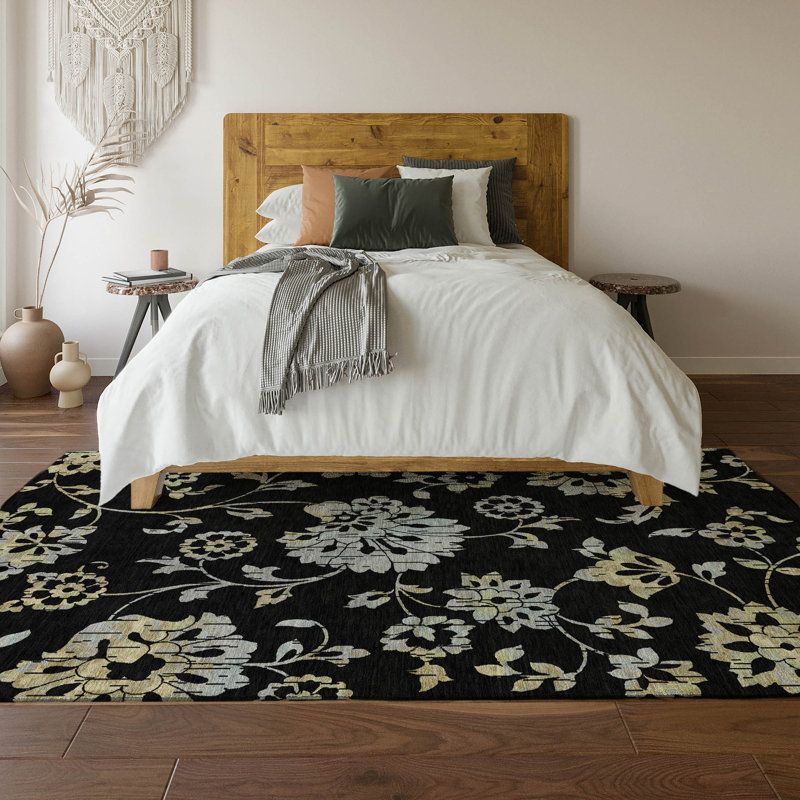 Premium Machine Washable Prisco Black Rug, Rectangle 3' x 5'