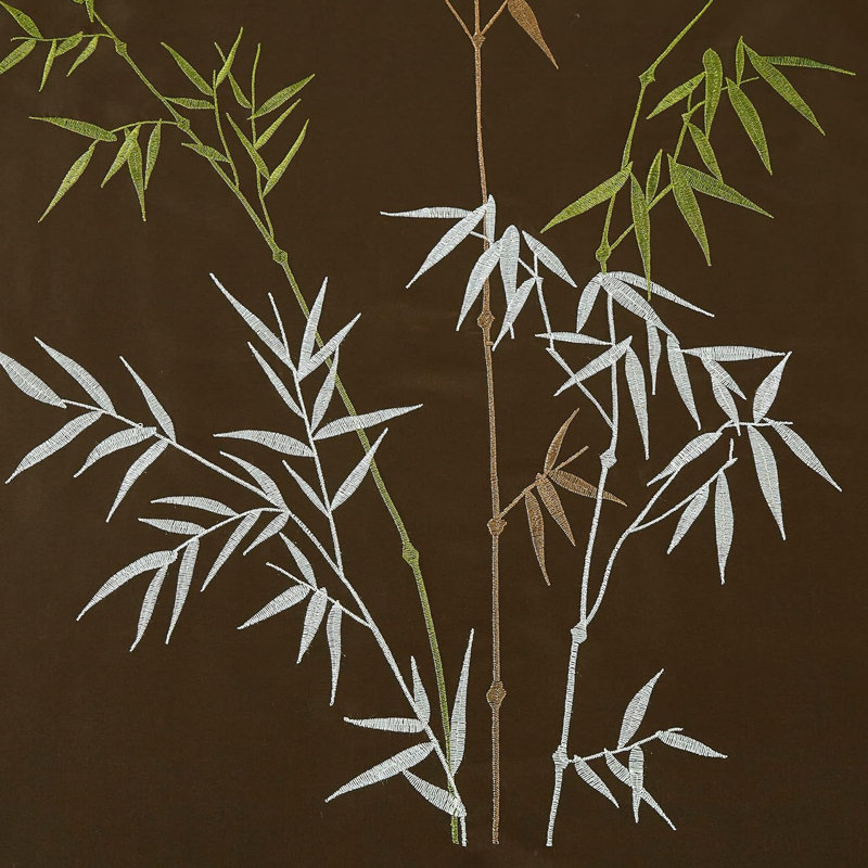 Ivory and Green Bamboo Embroidery Light-Filtering Window Panel