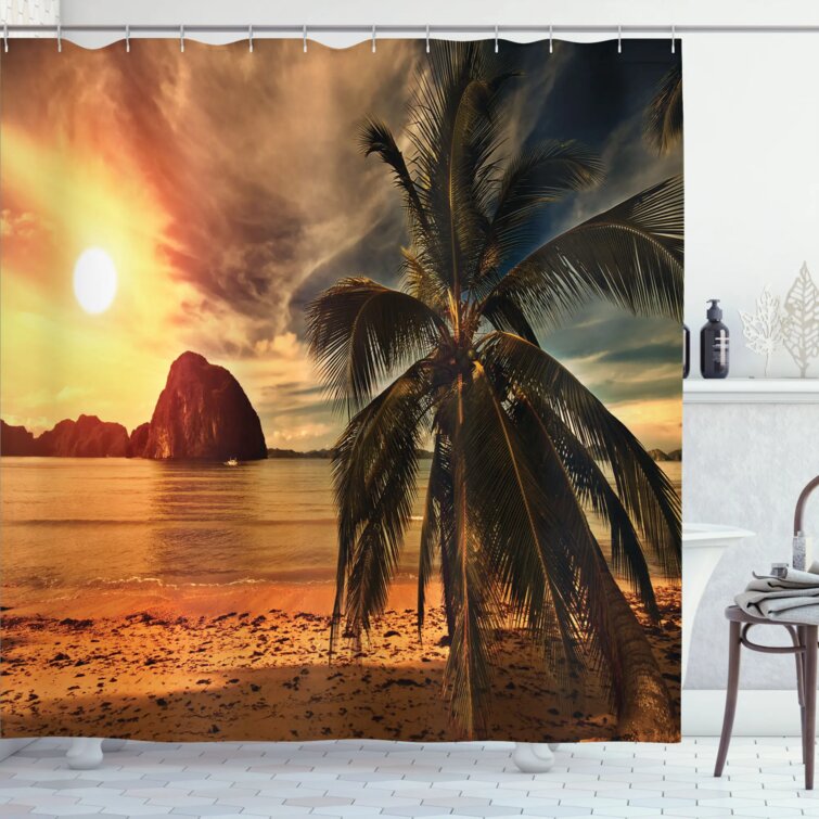 Tropic Coconut Palm Tree Beach Single Shower Curtain East Urban Home Size: 69 W x 75 L