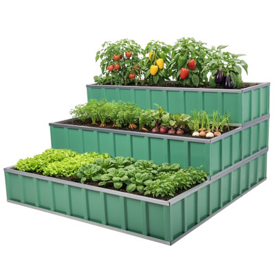 Lit de jardin surélevé en métal à 3 niveaux - Jardinières en acier galvanisé de 45 po x 45 po x 24 po pour potager, fleurs et herbes - Lits surélevés empilables pour jardinage