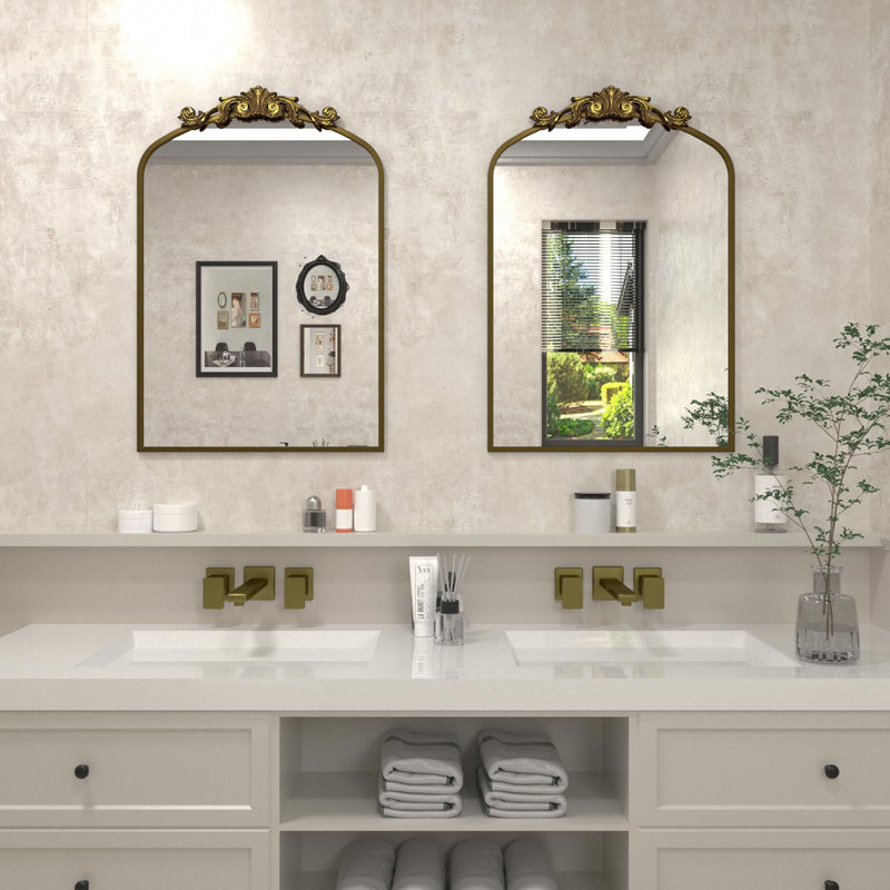 Wooster Arch Decorative Wall Mirror, 32" x 20", Brushed Gold