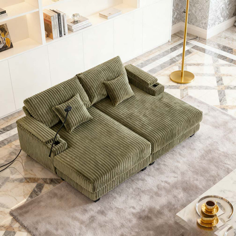 Causeuse modulaire à 2 places sans siège, canapé modulaire Cloud avec assise profonde, Vert