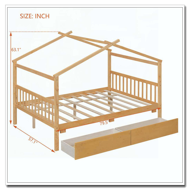 Lit en bois avec tiroirs, Naturel, Complète