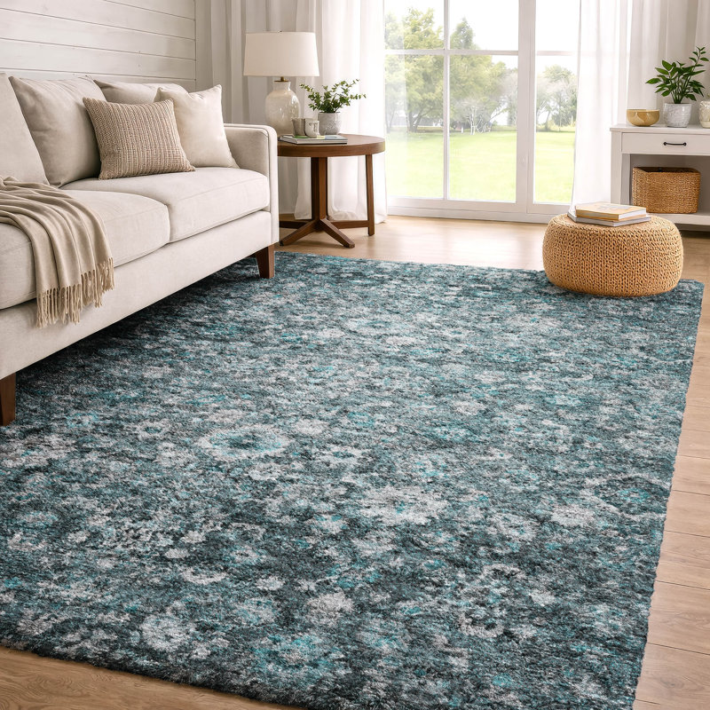Tapis oriental à poils longs de qualité supérieure lavable à la machine ADS651, Teal, 5' x 7'6"