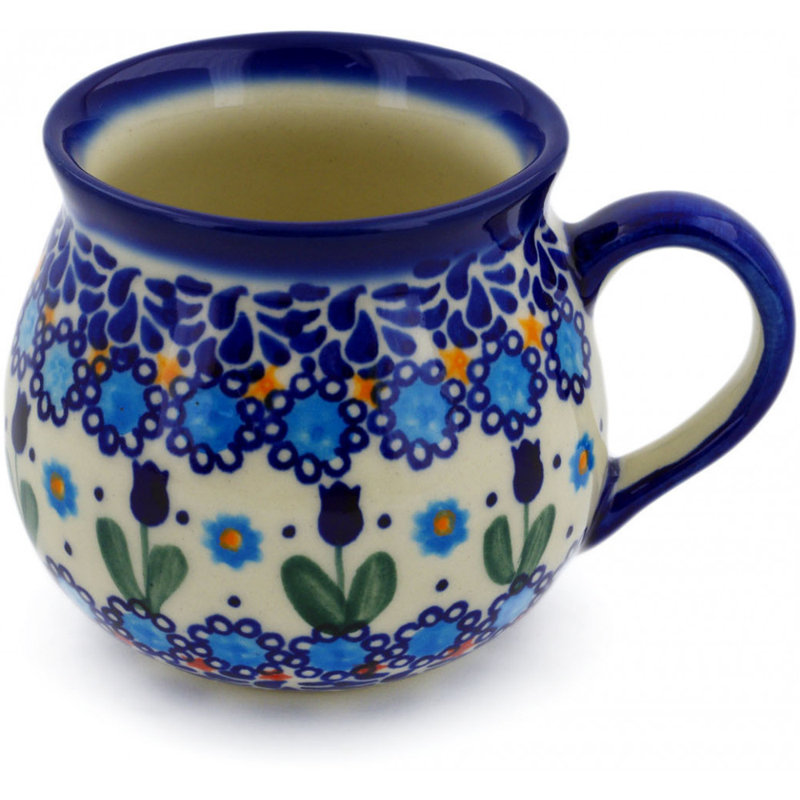 Tasse à bulles en grès poli 9 oz - Jardin de tulipes bleues