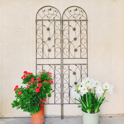 Ensemble de 2 treillis de jardin en métal 86,7 "x 19,7" antirouille pour plantes grimpantes Support de fleurs extérieur brun