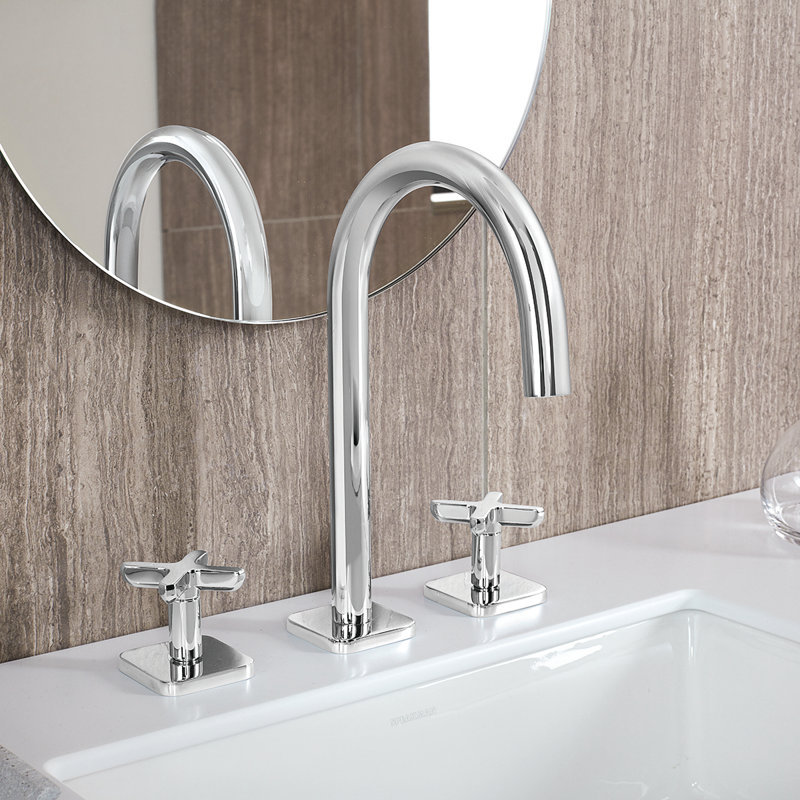 Lucid Widespread Bathroom Faucet with Drain Assembly, Polished Chrome