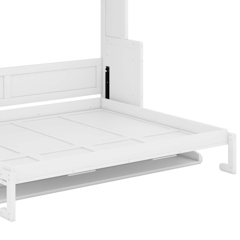Grand lit escamotable avec placard et tiroirs, Blanc