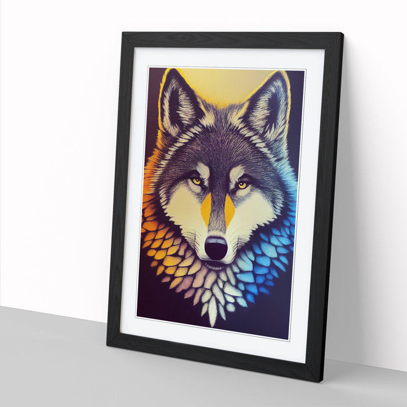 Wolf - Single Picture Frame Painting, 64cm H x 46cm W x 2cm D, Oak