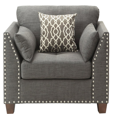 Chaise d'appoint polyvalente gris anthracite avec 3 coussins et garniture cloutée élégante