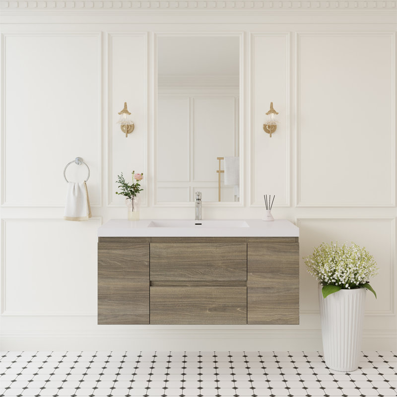 Meuble-lavabo flottant 60 po avec lavabo, Blanc lustré, 60"