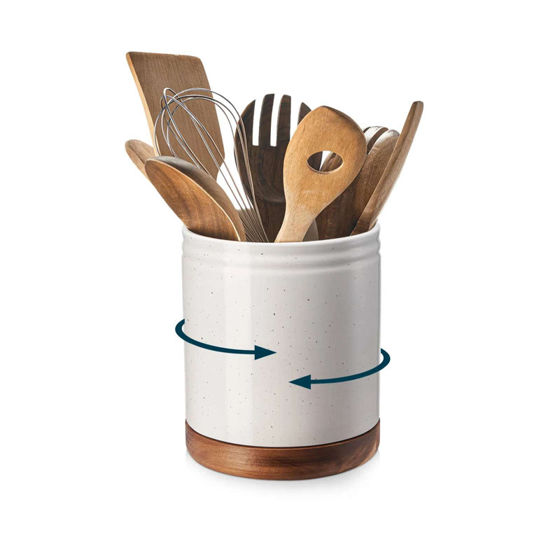 6" Rotating Utensil Caddy - 360° Spinning Base, Speckled White