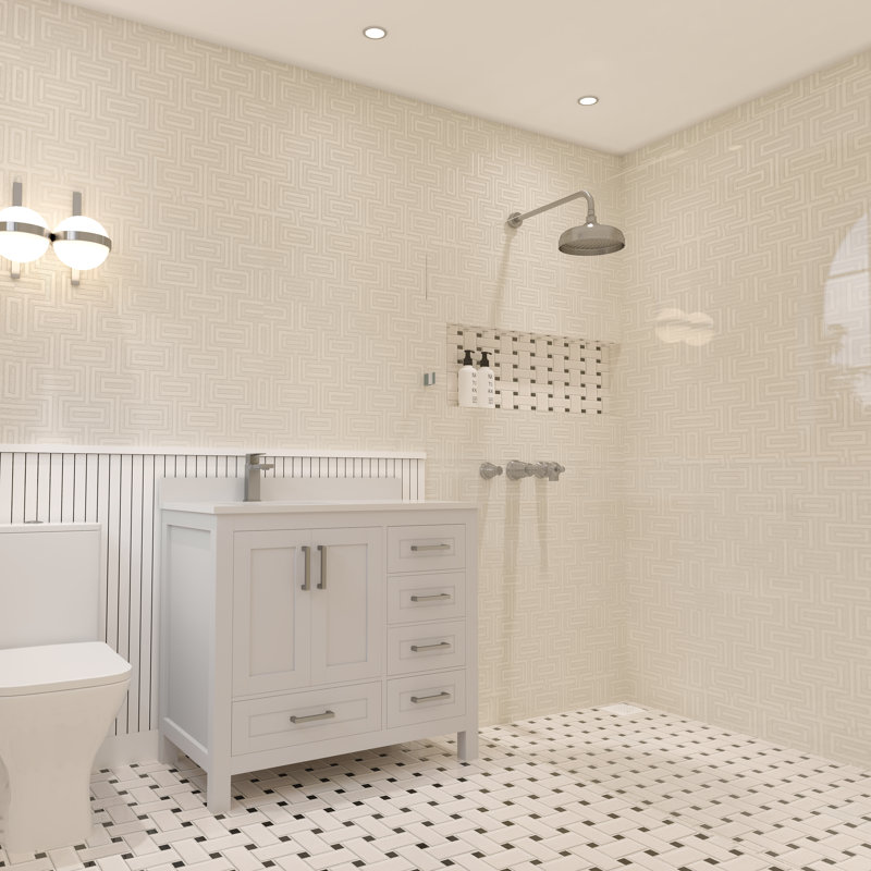 Rooh 36'' Single Bathroom Vanity with White Quartz Top, White