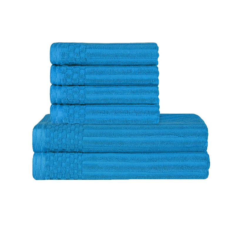 Ribbed Cotton Absorbent Heavy Hand and Bath Towel Set, Azure
