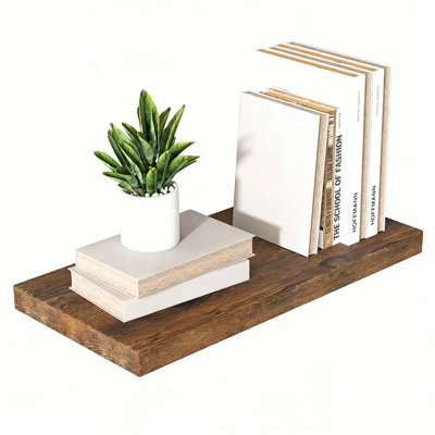   Large Floating Shelves for Wall Set of 1 Wooden Wall Shelves 24 in x 10 in x 1 in Room Decor Long Shelf with Invisible Wall Mount Bracket for Bedroom, Kitchen, Living Room, Rustic Brown