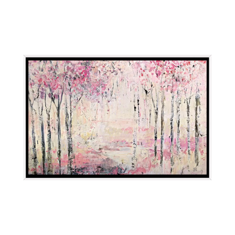 Reproduction d’art, "Pink Park" par Jodi Maas, Pas de tapis, H 32 po x l 48 po x P 1,5 po, Toile blanche encadrée