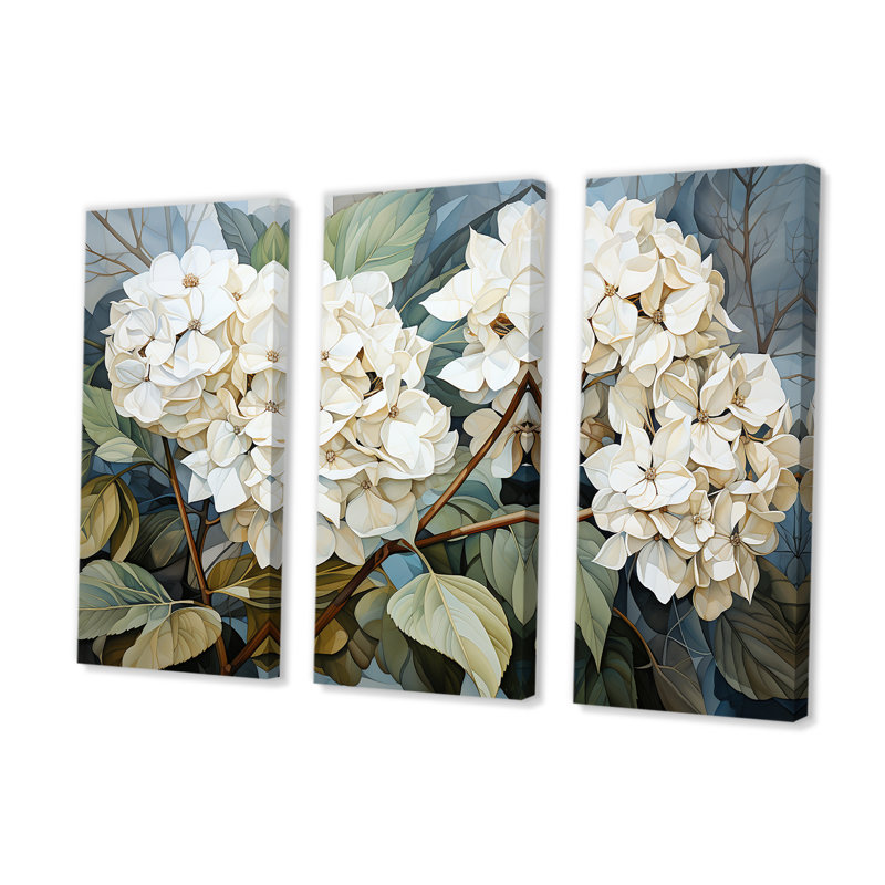 Cubist Hydrangea Interpretation - Hydrangea Canvas Wall Art Set, 40" H x 60" W x 1" D