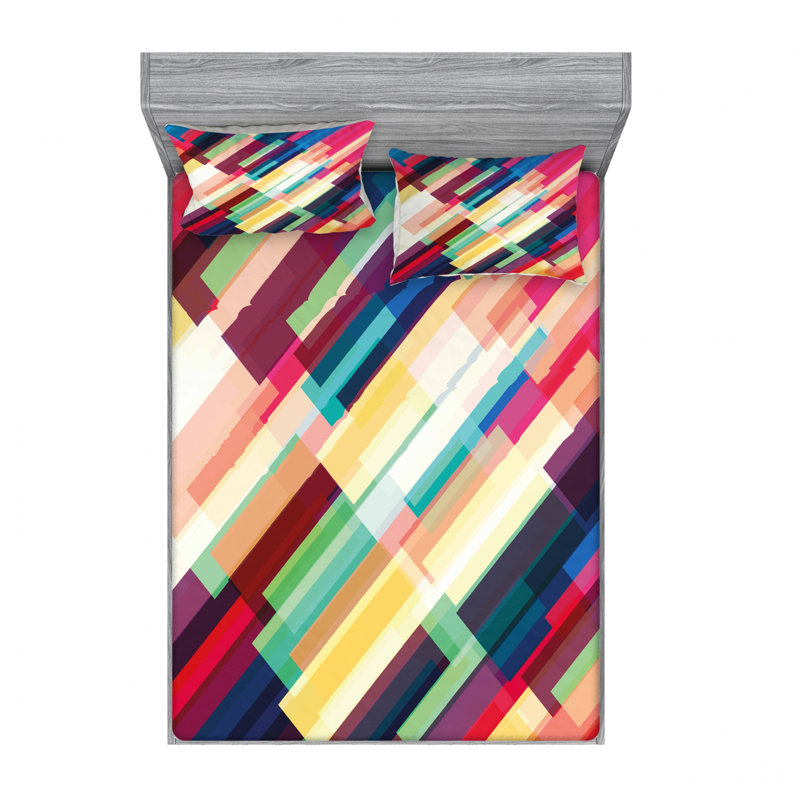Microfiber Geometric Sheet Set, Full/Double Sheet Set with Fitted Sheet