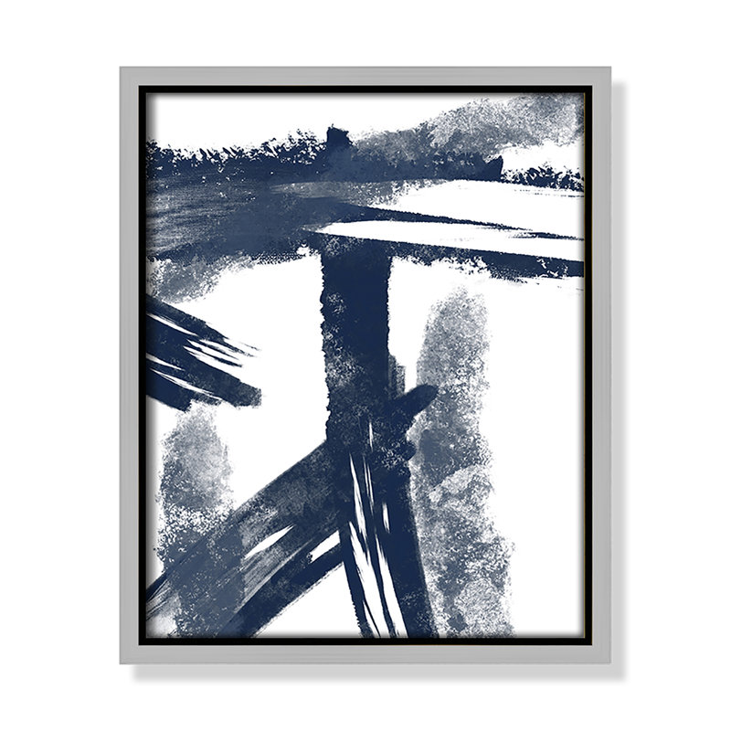 Bleu marine frappant les coutures 1 - reproduction d'art, H 11,5 po x l 9,5 po x P 2 po, Toile avec cadre argenté