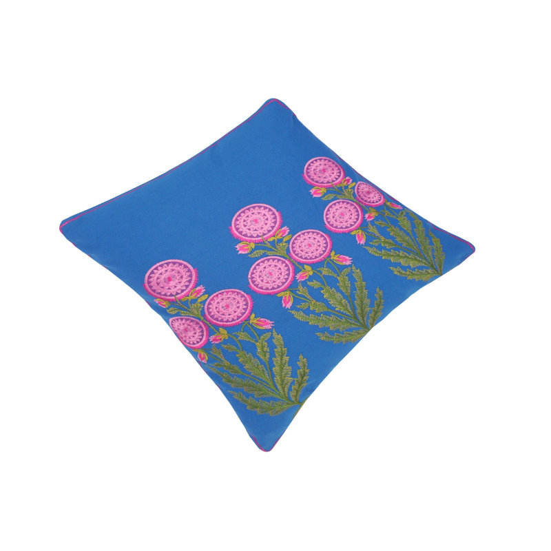 Embroidered Cotton Reversible Throw Pillow